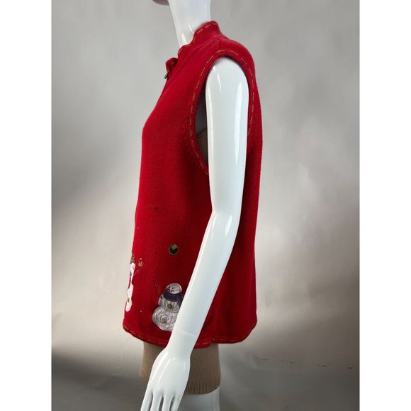 Christopher & Banks Snowman Zip Sweater Vest XL Red Snowman Cotton Ramie Blend - Picture 13 of 16